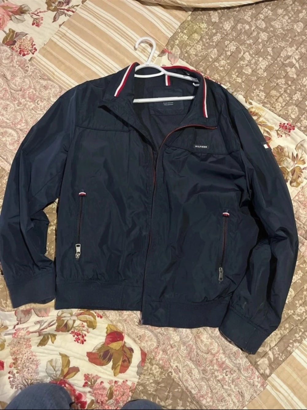 Tommy Hilfiger Navy Windbreaker with Red & White Trim